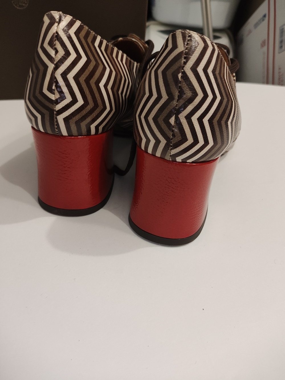 Chie Mihara Chevron Lace-Up Oxfords in Brown and Cream - Picture 9 of 16